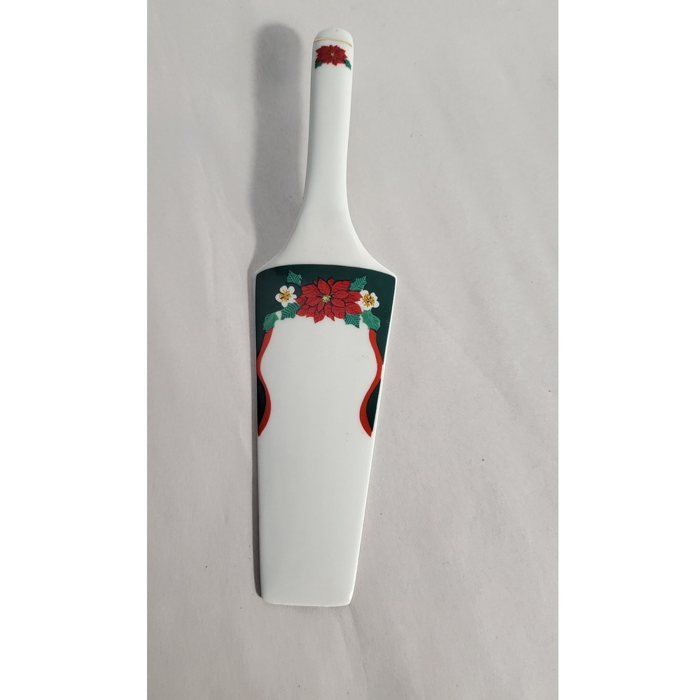 Vintage Tienshan Christmas Poinsettia Ceramic Cake Server Spatula Holiday Decor - Picture 2 of 4